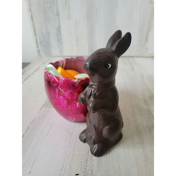 Faux chocolate bunny foil egg ceramic Easter spring decor unique - Picture 2 of 8